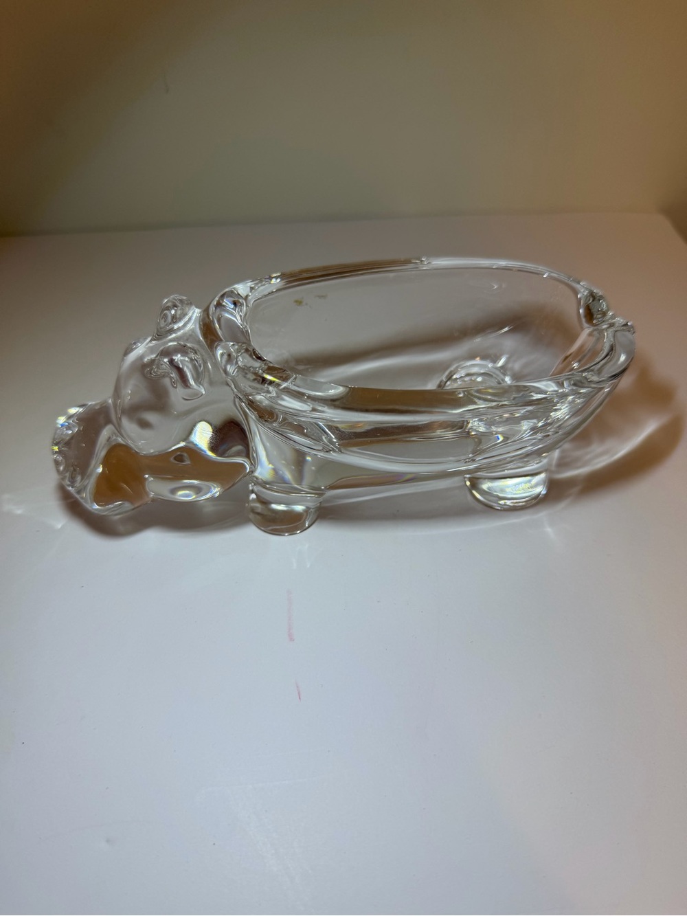 Vintage Art Vannes Crystal Hippo Trinket Dish & Ashtray